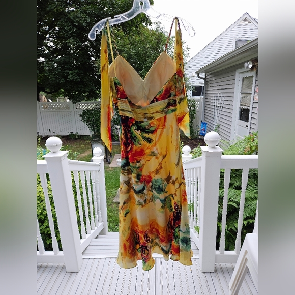 Rare Vintage Cache Silk Floral Roses & Paisley Abstract Print Midi Dress - Picture 3 of 12